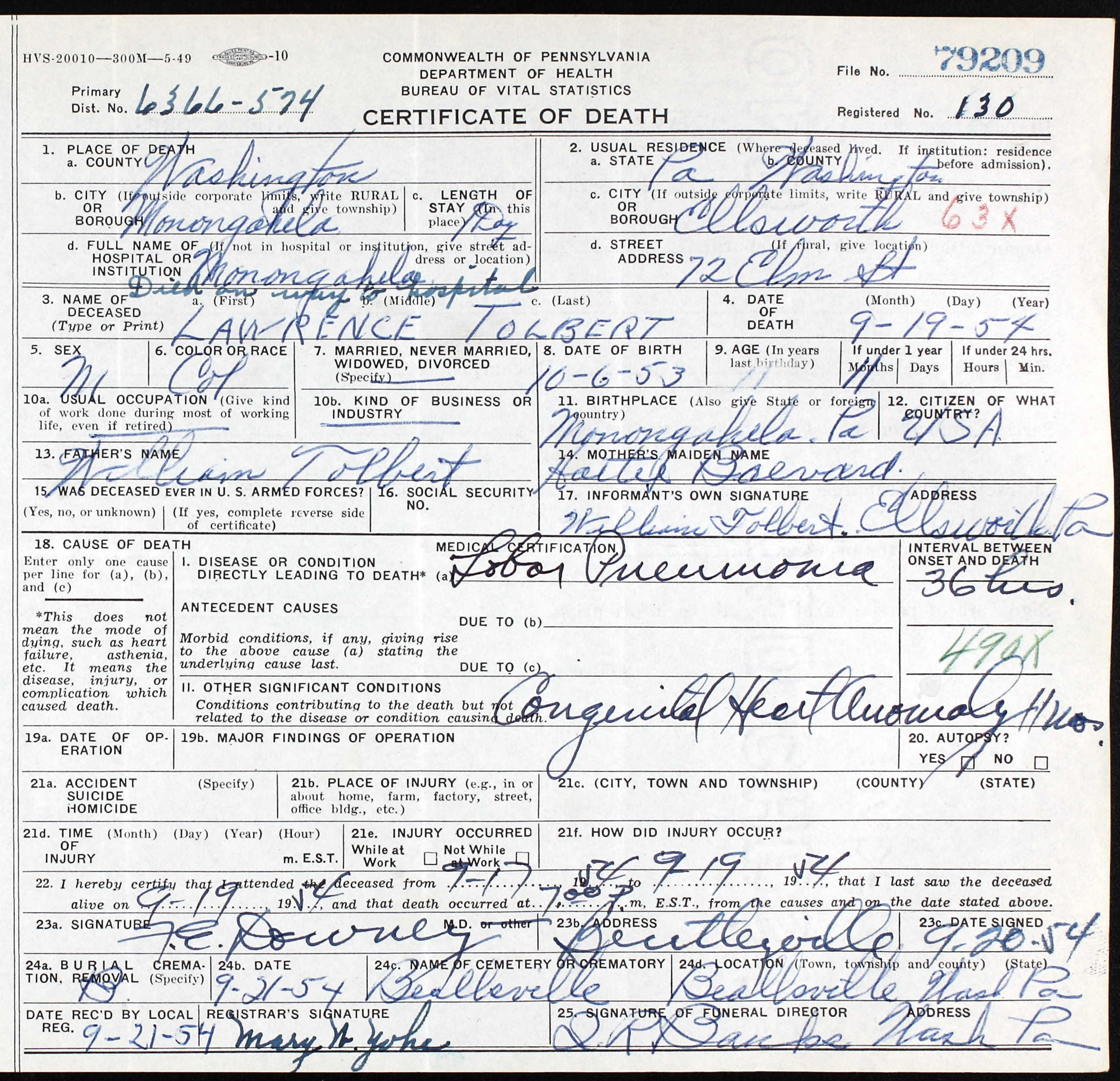 death certificate